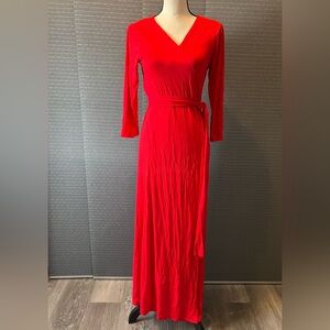 Casual 3/4 Sleeve Belted Wrap Maxi Dress